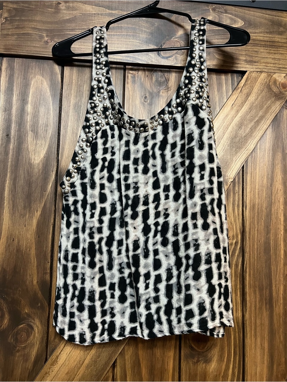 BOULEE Studded Sleeveless Tank Top Gray Black Abstract Animal Print Size 2